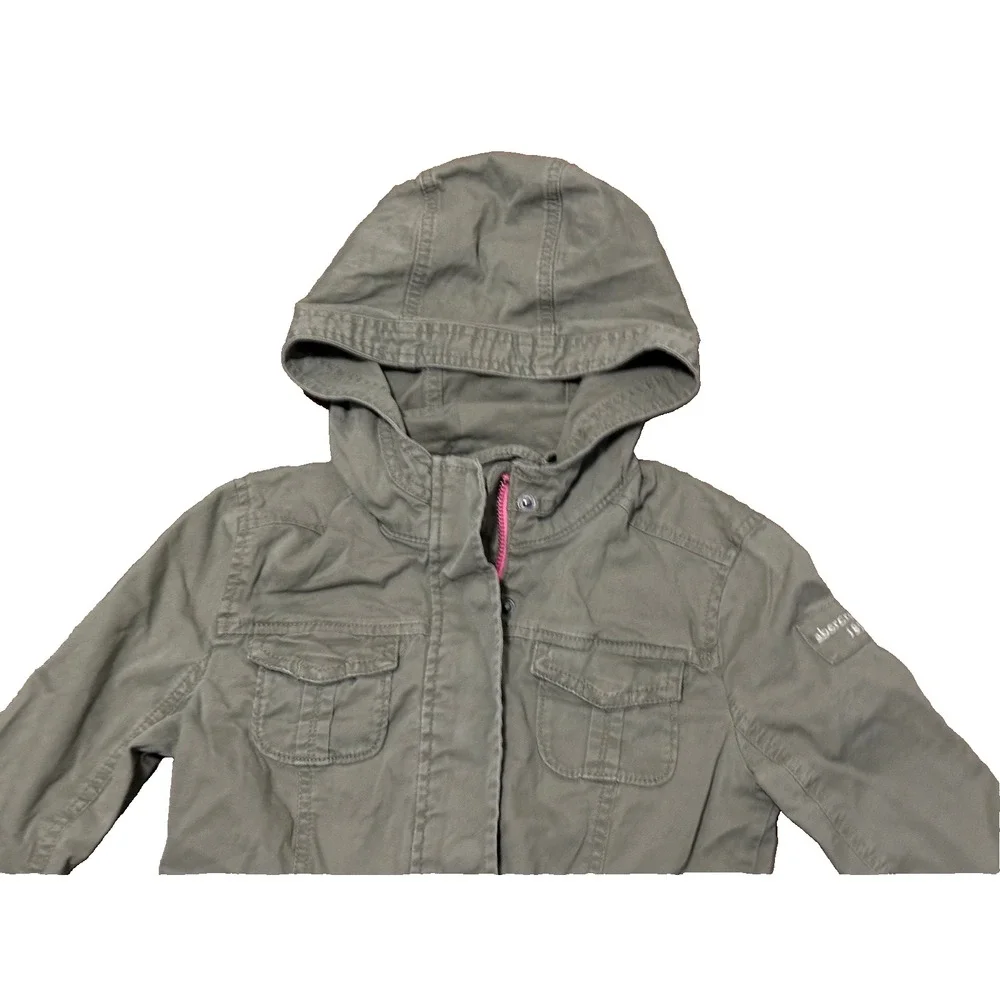 Aeropostale Girls Utility Jacket Size M Army Green Hooded‎ Zip Drawstring
